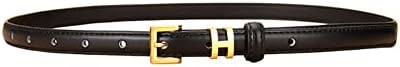 SPOMUNT Women Gold Buckle Design Skinny Leather Belt Jeans Belt for Pants in Pin Buckle Belt, Womens Belts for Dress