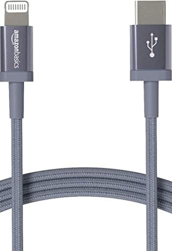 Amazon Basics USB-C to Lightning Charger Cable, Nylon Braided Cord, MFi Certified Charger for Apple iPhone 14 13 12 11 X Xs Pro, Pro Max, Plus, iPad, 6 Foot, Dark Gray