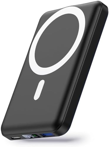 Yiisonger Wireless Power Bank, Slim 10000mAh Magnetic Portable Charger 22.5W PD Fast Charging, Mini Battery Pack QC3.0 LED Display Compatible with iPhone 15/14/13/12 Pro/Mini/Pro Max(Black)