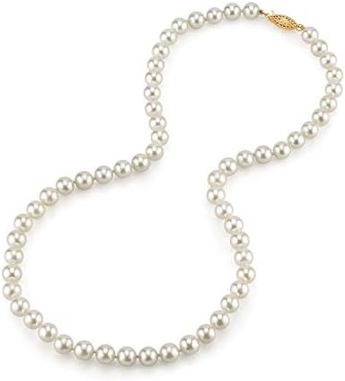 The Pearl Source White Akoya Japanese Pearl Necklace for Women - 14k Gold Pearl Strand Necklace | 18in Long Pearl Necklace with Genuine Cultured Pearls, 6.0mm-10.0mm