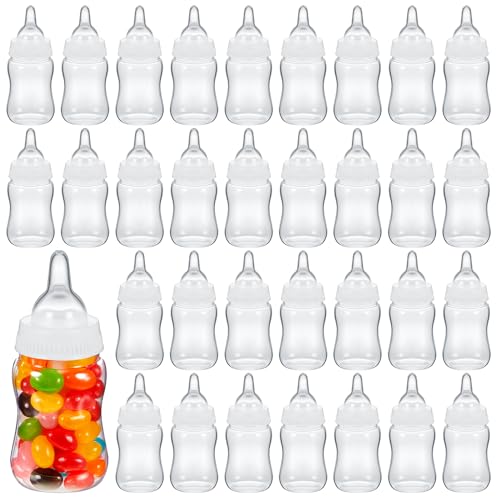 Patelai 36 Pcs Baby Shower Bottles 4.3 x 1.5 Inch Fillable Baby Shower Mini Milk Bottle Baby Bottles Mini Baby Bottles for Baby Shower Plastic Candy Bottles for Baby Favor Gift(White)