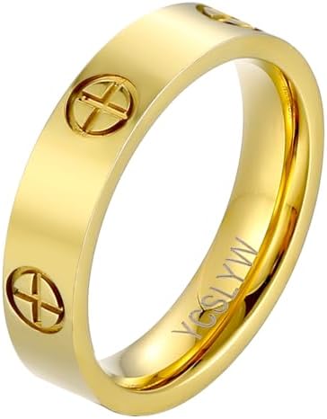 YCSLYW Ladies Stainless Steel Ring Love Friendship Ring Golden High Polish Stainless Steel Ring Wedding Jewelry Birthday Gift, 5-10