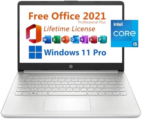 HP 14" Business Laptop, Free Microsoft Office 2021 with Lifetime License, HD Display, Intel Quad-Core i5-1135G7 2.4 GHz, 16GB DDR4, 512GB SSD, 9 Hours Battery, Windows 11 Pro, MarsPC, 14-DQ2078