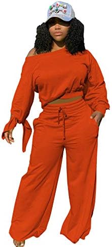 TOPSRANI Women's 2 Piece Outfits Casual Solid Sweatsuits Baggy Long Sleeve Loose Matching Wide Leg Tracksuit Pants Sets