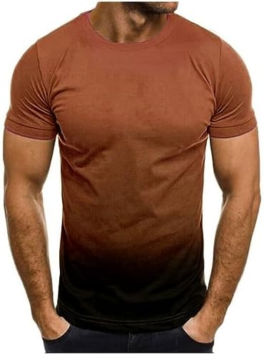 Muscularfit Workout Shirts for Men 2024 Fashion Gradient Color Short Sleeve Crewneck Loose Pullover Casual Summer Beach Shirt