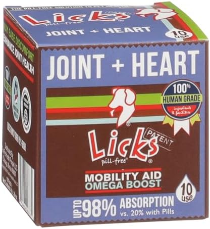 Licks Pill-Free Dog Joint and Heart - Glucosamine & Omega 3 Fish Oil Supplement for Dogs - Inflammation Supplements for Joint Support - Gel Packets - 10 Use