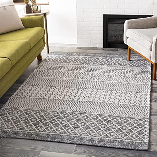 Mark&Day Area Rugs, 6x9 Aigle Global Charcoal Area Rug, White Beige Black Carpet for Living Room, Bedroom or Kitchen (6'7" x 9')