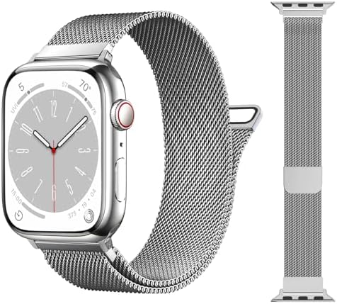 Original Patented Milanese Loop Compatible with Apple Watch Band 38mm 40mm 41mm 42mm 44mm 45mm 49mm for Women Men, Magnetic Bands for iWatch Series 9 8 7 6 5 4 3 SE Ultra 2 1 (Titanium)
