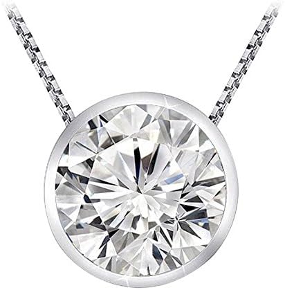 1 Carat 14K White Gold Round Diamond Bezel Solitaire Pendant Necklace J Color I2 Clarity