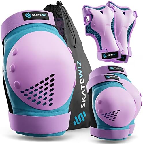 SKATEWIZ Skateboard Pads Protective Gear Set for Kids - Smash - Roller Skate Pads [6pc] - Elbow Pads Roller Derby and Knee Pads Kids Skating with Wrist Guards for Kids and Adults