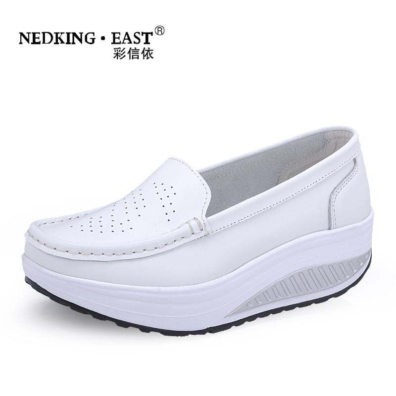 2024 Rocking Shoes Women's Shoes Spring and Summer Work Nurse Shoes White Wedge Thick Sole Platform Shoes Travel Shoes Black Single-Layered Shoes