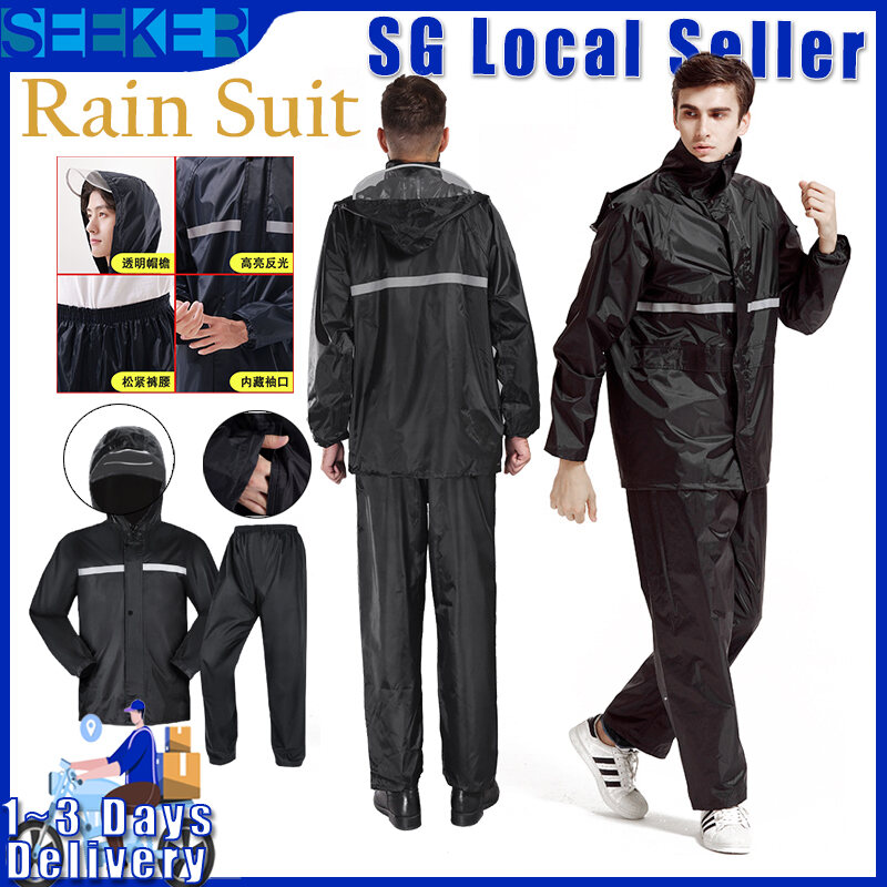 ?? Fast Delivery Split Reflective Tape Cycling Bicycle Travel Hiking Camping Outdoor Adult Raincoat Set Waterproof Breathable Anti-sweat Unisex Cycling Clothing Equipment Reflect Hooded Outdoor Rainwe