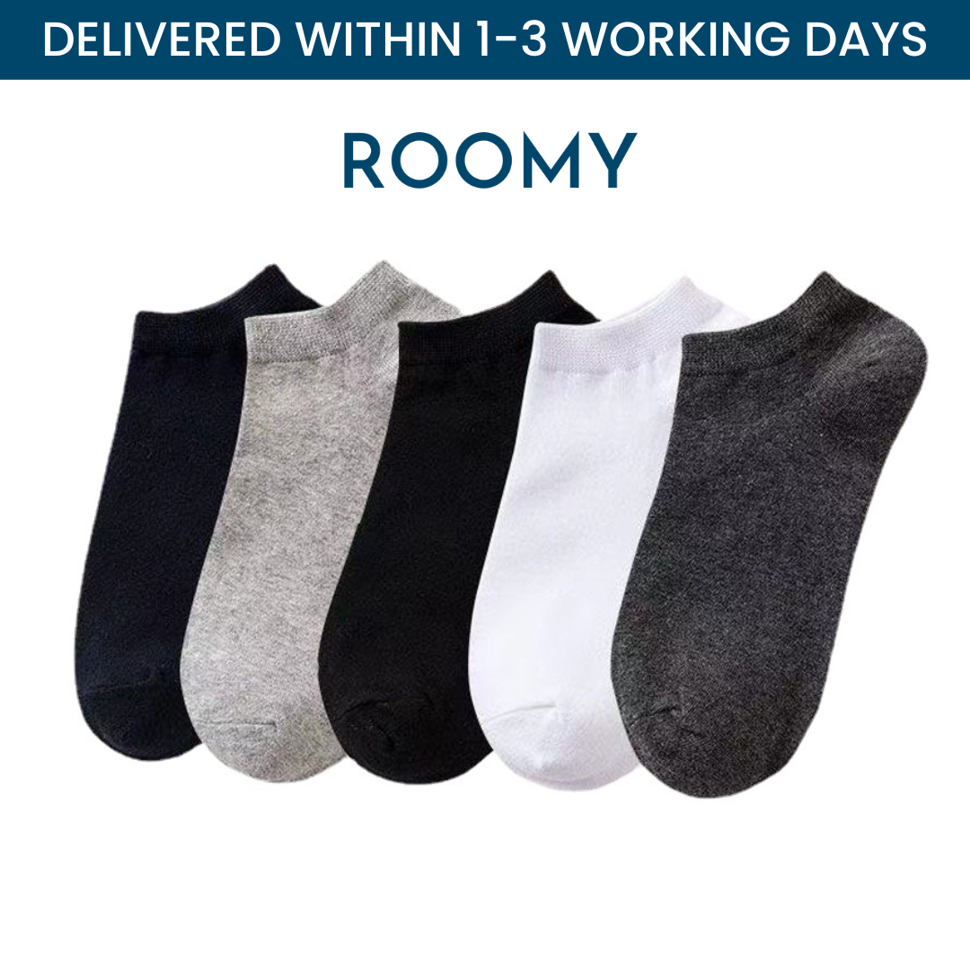 [Bundle of 5] Premium Cotton Ankle Socks | Premium Thin Cotton Low Cut Short Socks For Men & Women | Cooling & Comfortable Cotton | Soft Solid Colour Black White Grey Blue Ankle Socks