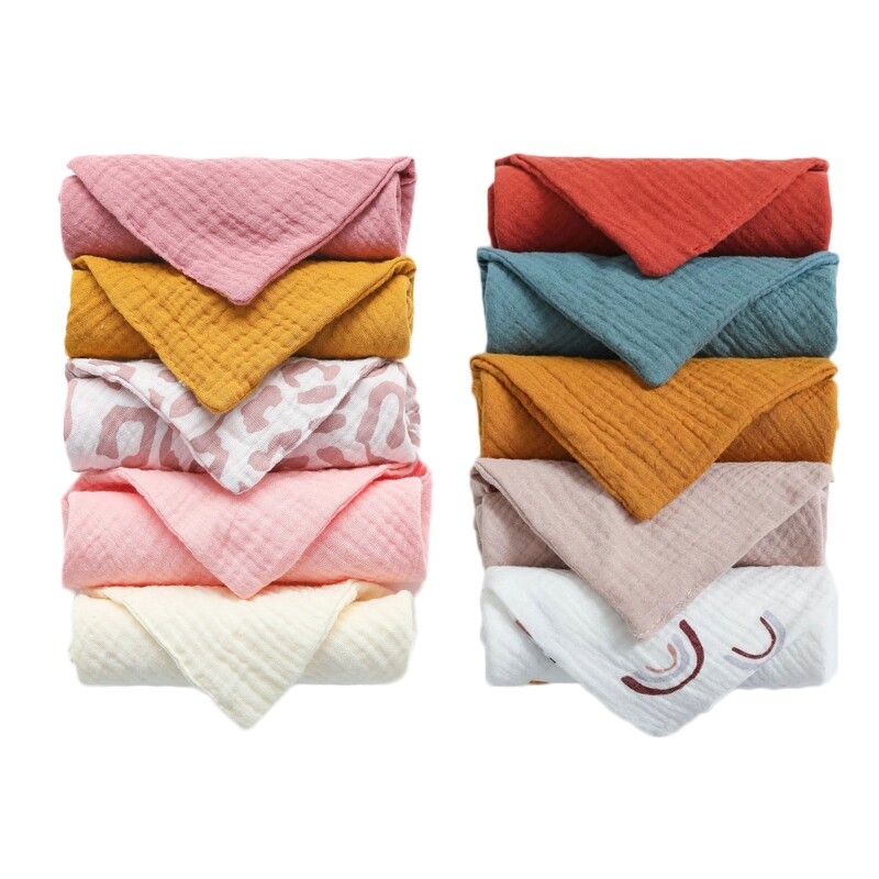 10 Pcs Baby Square Towels Infants Wash Hand Face Towel Handkerchief Feeding Bib Burp Cloth Soft Crepe Muslin Saliva Towel for Newborn Infants Shower Gifts