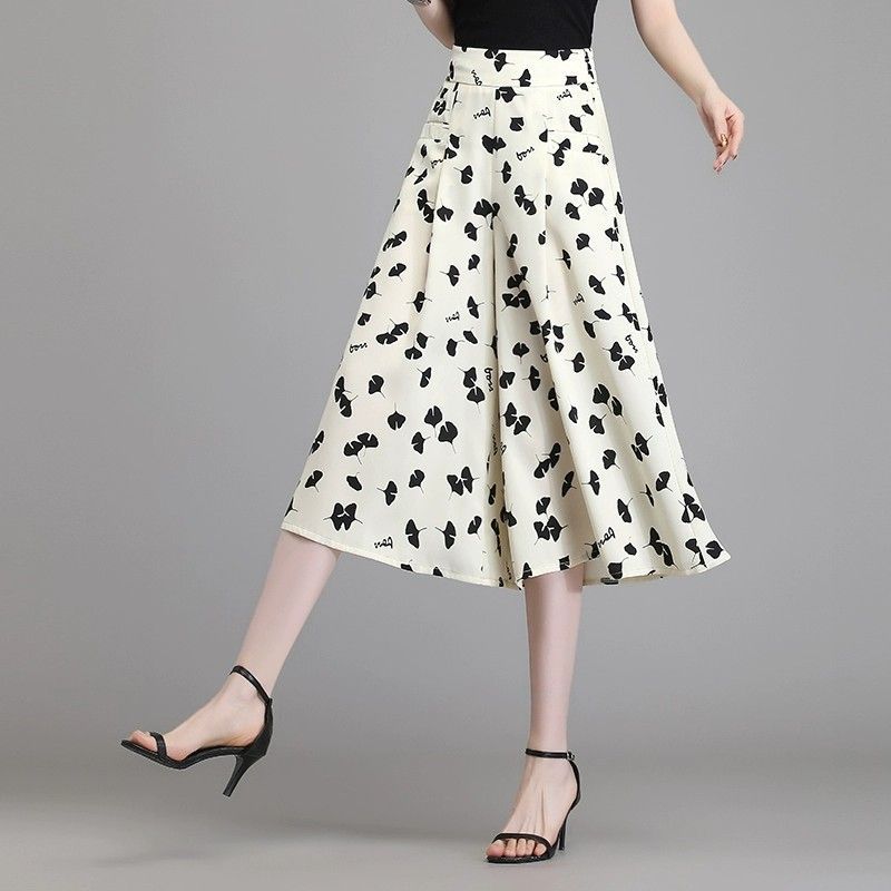 Women's Summer High End Skirts New High Waist Loose Small Casual Pants Skirt Thin Ice Silk Wide Leg Pants