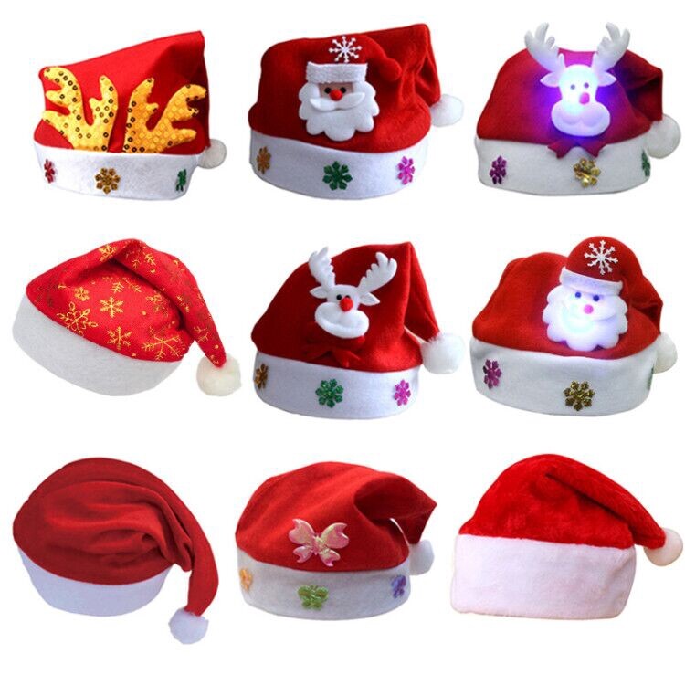 FAITOLAGI Christmas Hat LED Light Cartoon Santa Claus/Elk/Snowman Xmas Cap for Kids