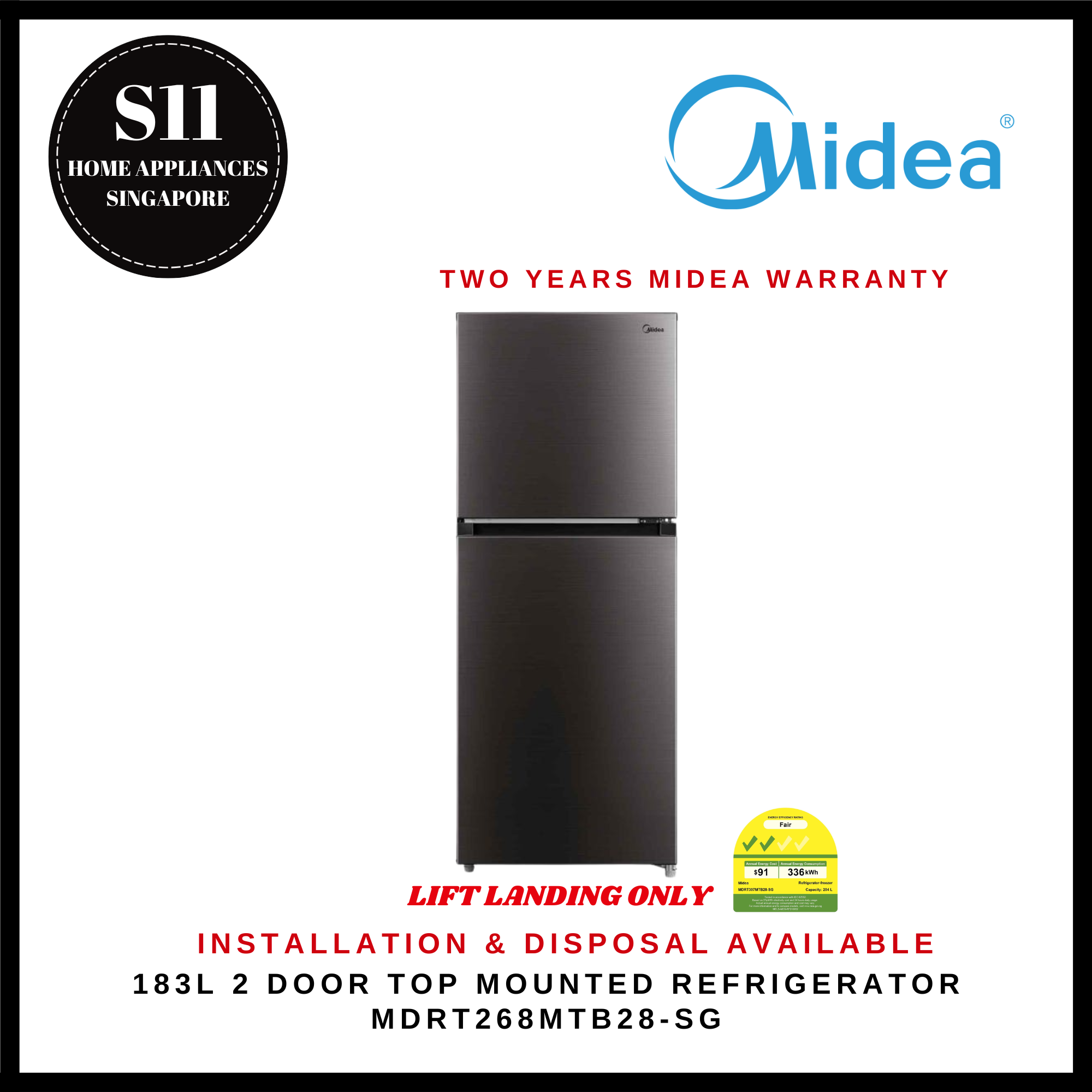 MIDEA MDRT268MTB28-SG 183L TOP MOUNTED REFRIGERATOR (INVERTER QUATTRO) - 2 YEARS MANUFACTURER WARRANTY [READY STOCK & DELIVER WITHIN 3 DAYS]