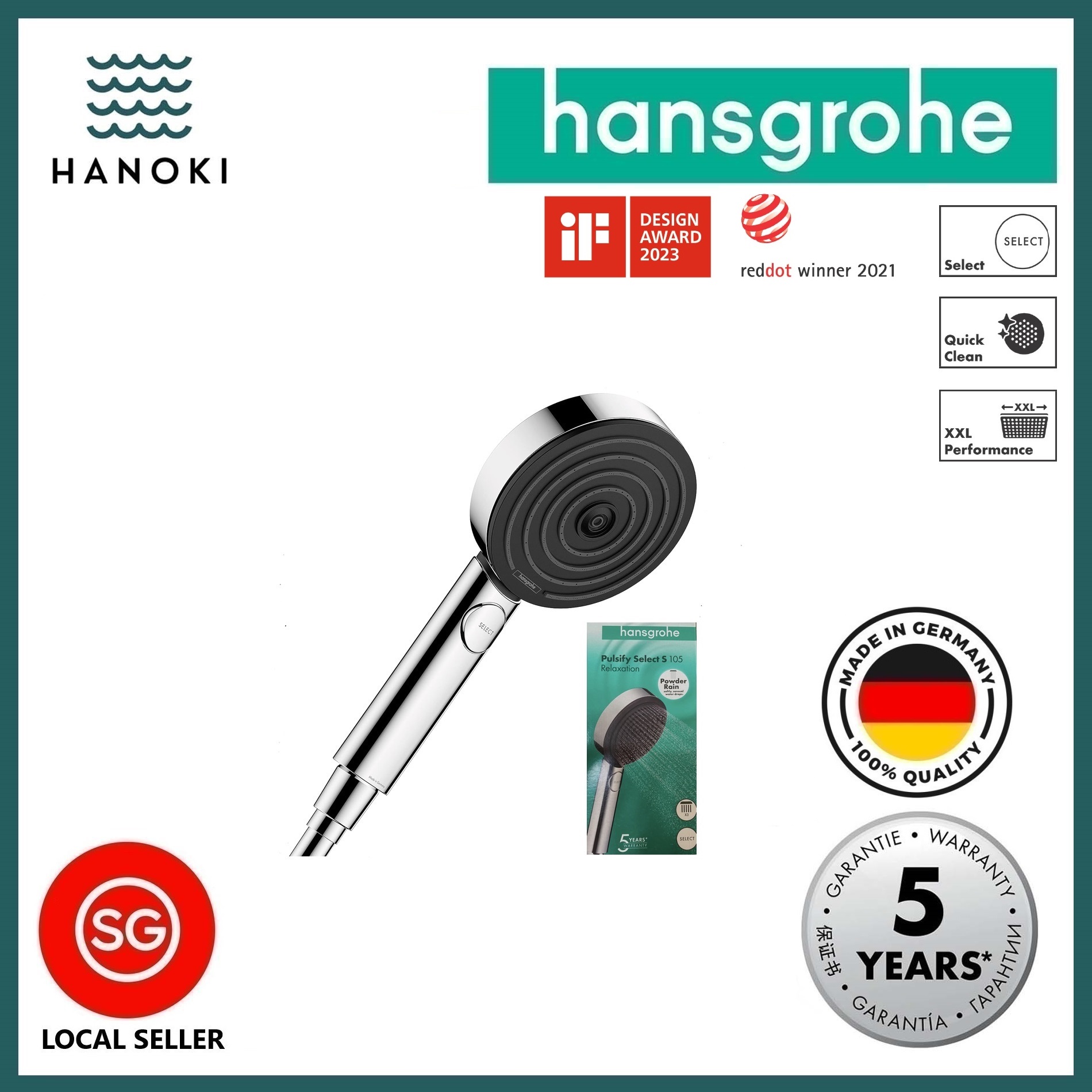 hansgrohe Pulsify Select 105 3jet w Massage Spray Hand Rain Shower Head Relaxation 24110000
