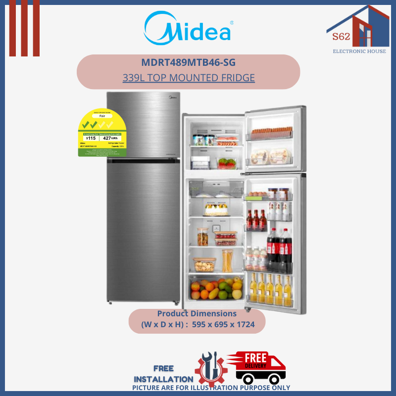MIDEA MDRT489MTB46-SG 339L ( Smart Sensor / Inverter Quattro/ Active C-Fresh / Electronic Control ) TOP MOUNTED FRIDGE